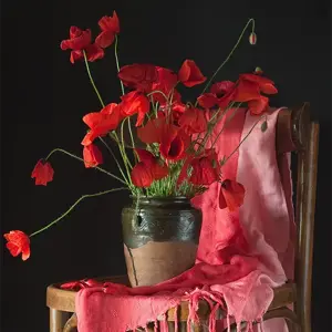 Alexsar Art tuinschilderij rode bloemen in vaas 50x50cm