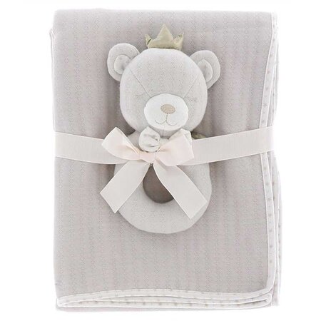 Blanket+rattle baby bear 100x75cm beige