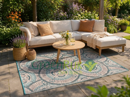 Buitenkleed 120x180cm blauw/bruin/ivoor