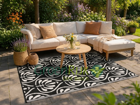 Buitenkleed 120x180cm zwart/wit