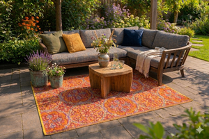 Buitenkleed 150x210cm oranje/paars/creme