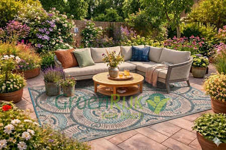 Buitenkleed 180x270cm blauw/bruin/ivoor