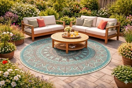 Buitenkleed d180cm blauw/bruin/creme