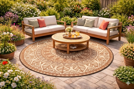 Buitenkleed d180cm bruin/camel/ivoor