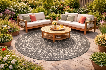 Buitenkleed d180cm zwart/wit