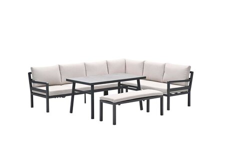 Corsica lounge-diningset - 4-delig - rechts - carbon black - desert sand - grijs