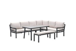 Corsica lounge-diningset - 4-delig - rechts - carbon black - desert sand - grijs