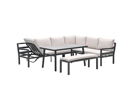 Corsica lounge-diningset - 4-delig - rechts - carbon black - desert sand - grijs detail hoog