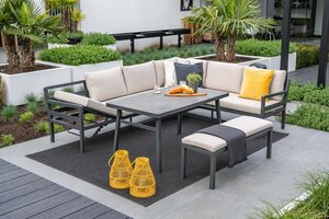 Corsica lounge-diningset - 4-delig - rechts - carbon black - desert sand - grijs sfeer detail