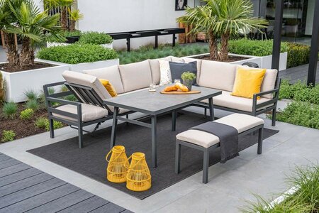 Corsica lounge-diningset - 4-delig - rechts - carbon black - desert sand - grijs sfeer detail hoog