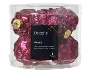 Decoris dennenappel glas 5x7cm 6st granaatappel - afbeelding 2