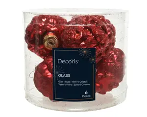 Decoris dennenappel glas 5x7cm 6st kerstrood - afbeelding 2