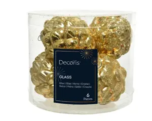 Decoris dennenappel glas 5x7cm 6st licht goud - afbeelding 2