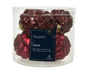 Decoris dennenappel glas 5x7cm 6st ossenbloed - afbeelding 2