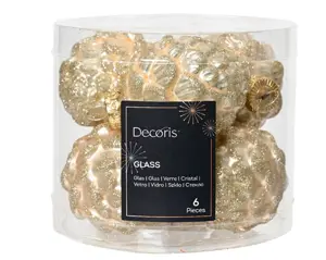 Decoris dennenappel glas 5x7cm 6st parel - afbeelding 2