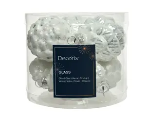 Decoris dennenappel glas 5x7cm 6st winterwit - afbeelding 2