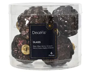 Decoris dennenappel glas 5x7cm 6st zwarte truffel - afbeelding 2