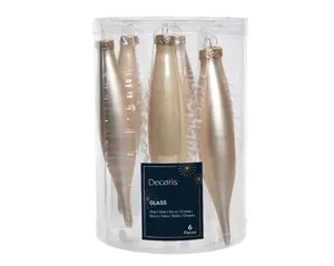 Decoris ijspegel kersthangers glas 3x15cm 6st parel - afbeelding 2