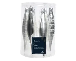 Decoris ijspegel kersthangers glas 3x15cm 6st zilver - afbeelding 2