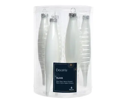 Decoris Ijspegelhangers glas 6st winterwit - afbeelding 1