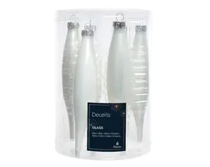 Decoris Ijspegelhangers glas 6st winterwit - afbeelding 2