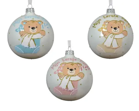 Decoris kerstbal mijn eerste kerst beer glas d10cm - assortiment - afbeelding 1