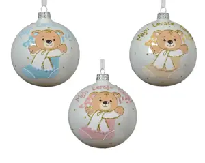 Decoris kerstbal mijn eerste kerst beer glas d10cm - assortiment - afbeelding 2