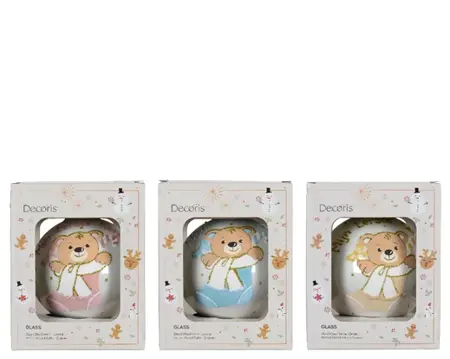 Decoris kerstbal mijn eerste kerst beer glas d10cm - assortiment - afbeelding 2