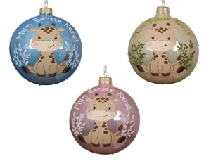 Decoris kerstbal mijn eerste kerst giraffe glas d10cm - assortiment - afbeelding 2