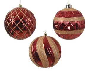 Decoris kerstbal plastic d12cm kerstrood - assortiment