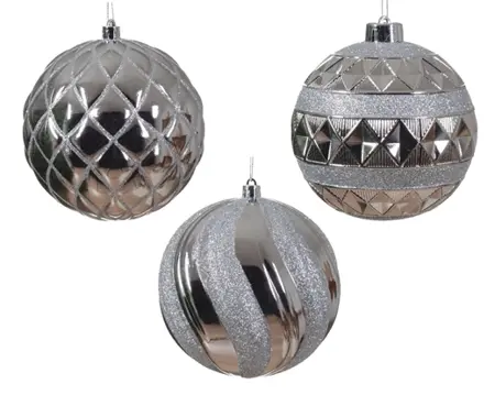 Decoris kerstbal plastic d12cm zilver - assortiment