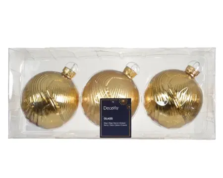 Decoris kerstballen glas d8cm 3st goud - afbeelding 1