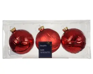 Decoris kerstballen glas d8cm 3st kerstrood - afbeelding 2