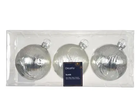 Decoris kerstballen glas d8cm 3st zilver - afbeelding 1