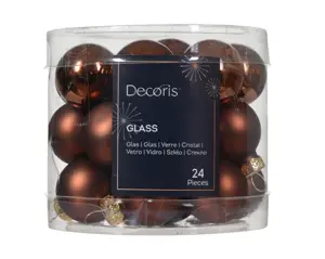 Decoris kerstballen set glas 2.5cm 24st espresso - afbeelding 2