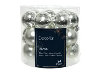 Decoris kerstballen set glas 2.5cm 24st zilver - afbeelding 2