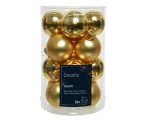 Decoris kerstballen set glas 3.5cm 16st licht goud - afbeelding 2