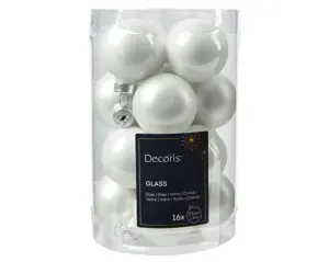 Decoris kerstballen set glas 3.5cm 16st winterwit - afbeelding 2