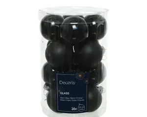 Decoris kerstballen set glas 3.5cm 16st zwart - afbeelding 2