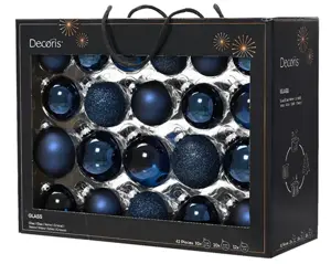 Decoris kerstballen set glas 42st nachtblauw - afbeelding 2