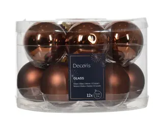 Decoris kerstballen set glas 5cm 12st espresso - afbeelding 2