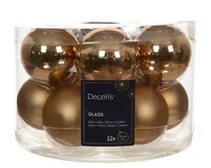 Decoris kerstballen set glas 5cm 12st pecannoot bruin - afbeelding 2