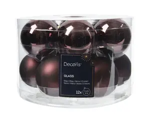 Decoris kerstballen set glas 5cm 12st zwart truffel - afbeelding 2