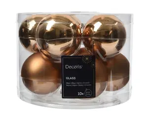 Decoris kerstballen set glas 6cm 10st pecannoot bruin - afbeelding 2