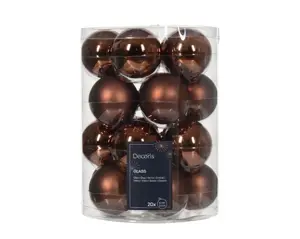 Decoris kerstballen set glas 6cm 20st espresso - afbeelding 2