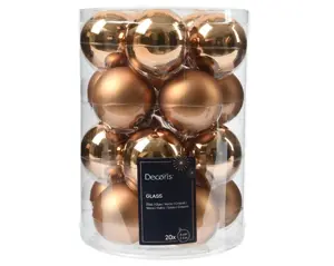 Decoris kerstballen set glas 6cm 20st pecannoot bruin - afbeelding 2