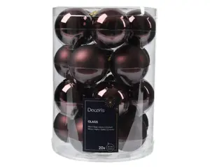 Decoris kerstballen set glas 6cm 20st zwart truffel - afbeelding 2