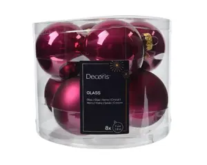 Decoris kerstballen set glas 7cm 8st granaatappel - afbeelding 2