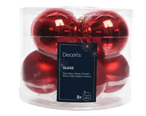 Decoris kerstballen set glas 7cm 8st kerstrood - afbeelding 2