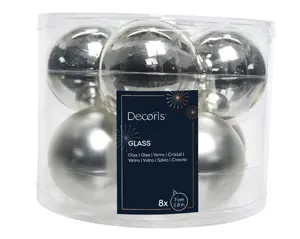 Decoris kerstballen set glas 7cm 8st zilver - afbeelding 2